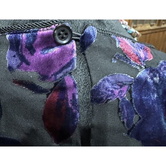 Coldwater Creek Blouse Top Black Velvet Floral whimsigoth witchy dark Romantic L - Picture 7 of 9
